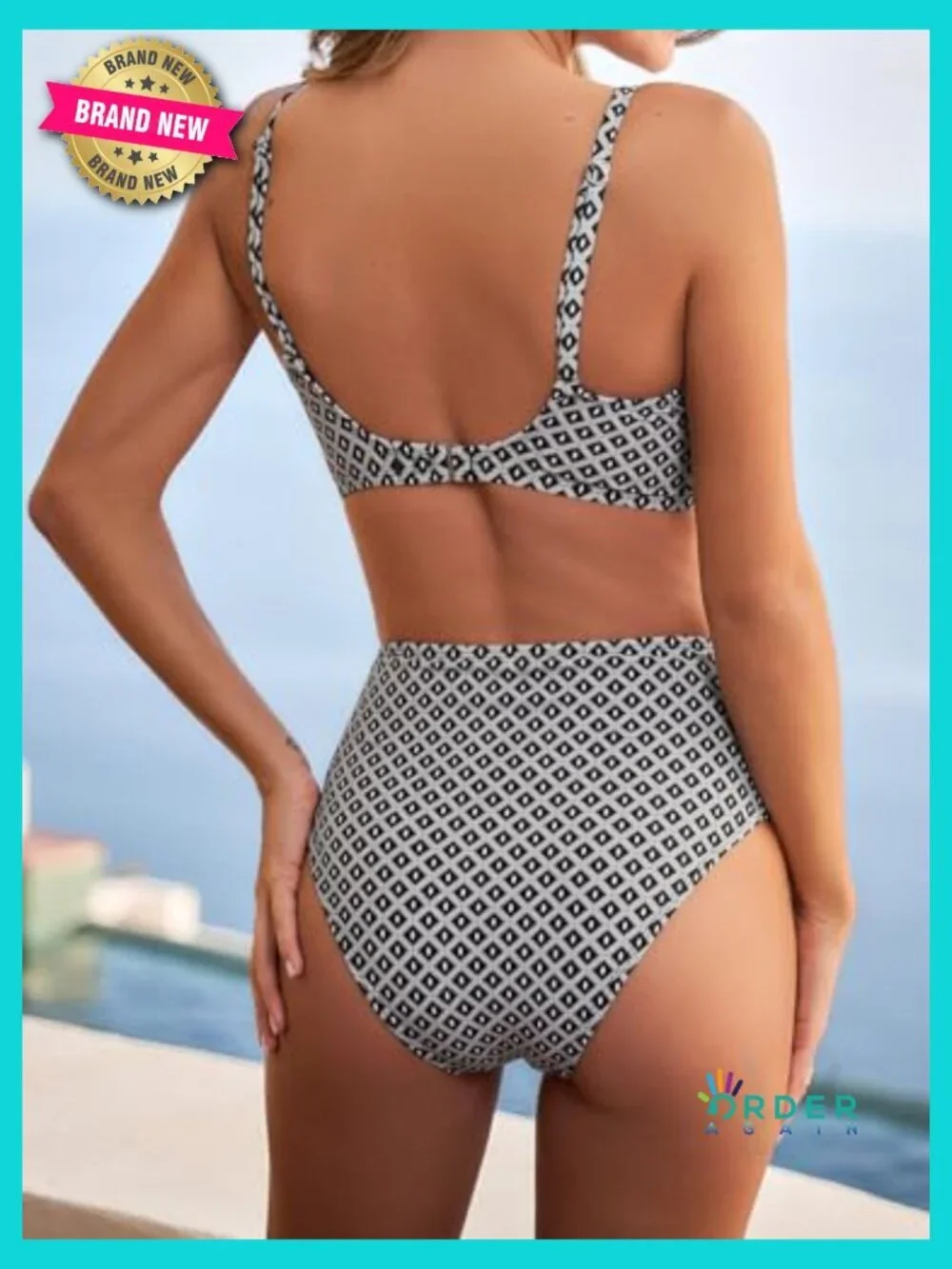 High Waisted Bikini Set Twist Front Cutout Full Coverage Ruched Two Piece